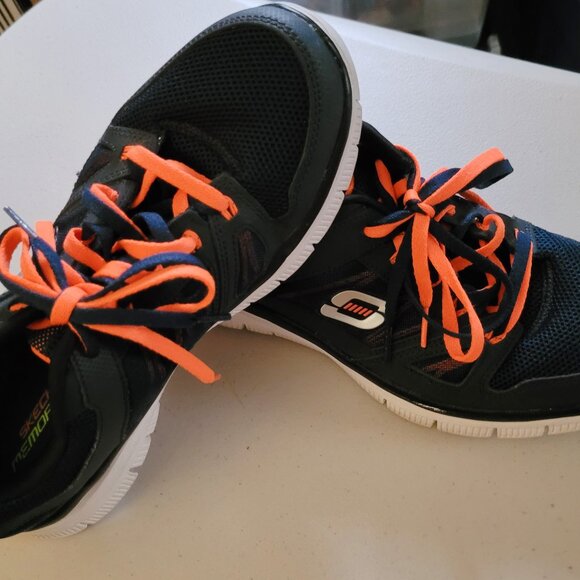 Skechers Memory Foam Tennis Shoes Misses Size 9 - Blue & Orange - Picture 2 of 8